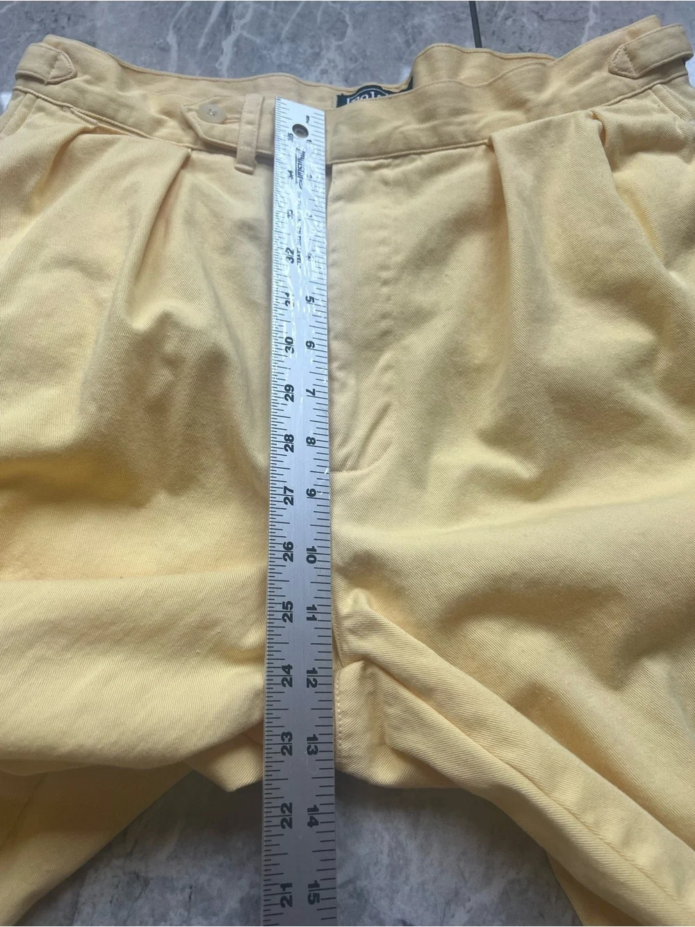 VTG Polo Ralph Lauren Yellow Pleated Chino Pants Side Tab Men 31Wx32L 100%Cotton